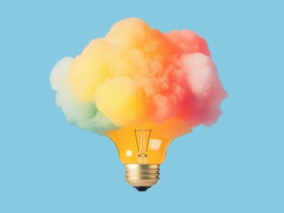 Poster - creative light bulb concept with colorful smoke studio background digital art imaginative perspectiv