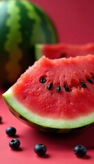 Wall Mural - Juicy watermelon, vibrant red flesh, black seeds , juicy, organic, background