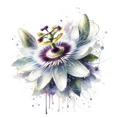 Wall Mural - 흰 배경, 시계꽃, 수채화, jpeg (white background, Passiflora, water colour, jpeg)