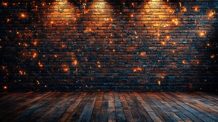 Poster - Illuminated Brick Wall Room Interior Design
