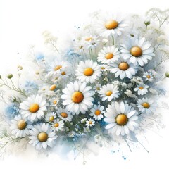 Wall Mural - 흰 배경, 캐모마일, 수채화, jpeg (white background, chamomile, water colour, jpeg)