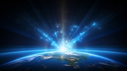 Poster - Minimalist earth against black space with soft atmospheric glow for depth and serenity