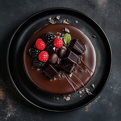 Poster -  Elegant Dark Chocolate Cake with Berries and Mint