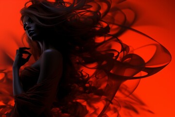 Poster - Dynamic representation of a girl inhaling smoke with blurred abstract background emphasizing motion