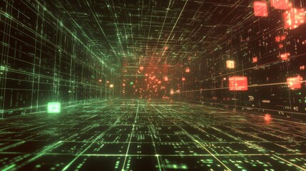 Poster - Digital exploration cyberspace visual art glowing grid immersive experience futuristic concept