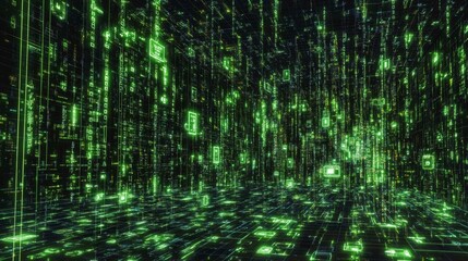 Poster - Exploring digital realms cyberspace virtual art futuristic environment immersive perspective glowing digital grid