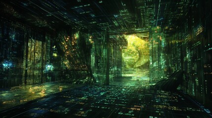 Poster - exploring digital realms deep cyberspace scene with glowing digital grid