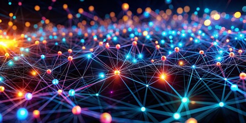 Aufkleber - Low Light Network Connections: Glowing Nodes & Fibers in the Dark