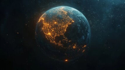 Poster - Visualize global connectivity digital globe with glowing routes virtual space 3d render futuristic viewpoint
