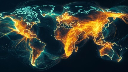 Poster - illuminated digital world map global 3d rendering virtual environment aesthetic view glowing design