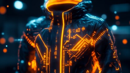 Poster - exploring a glowing cyberspace digital realm data grids virtual landscape futuristic perspective lum