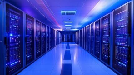 Poster - Managing high-tech servers server room technology infrastructure modern environment inside view efficient operations