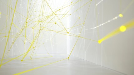 Poster - Dynamic yellow lines on a sleek white backdrop modern art installation urban gallery contemporary art minimalism