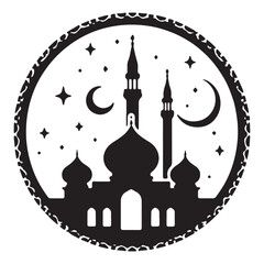 Fototapete - Mosque Silhouette Under Crescent Moon