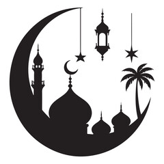 Fototapete - Islamic Crescent Moon with Mosque
