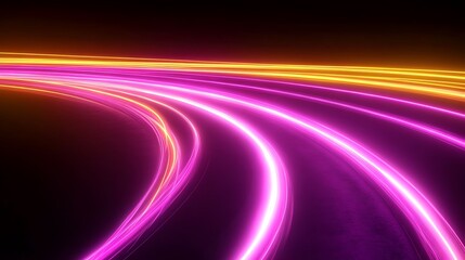 Wall Mural - Pulsing neon magenta and yellow light trails spiraling on black.
