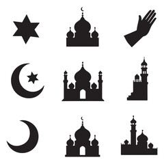 Fototapete - Graphic Silhouette Set of Black mosaic Arch Door Icons Isolated on a White Background
