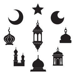 Fototapete - Islamic sunset, moon, holy night, mosque shadow, and panoramic Islamic wallpaper