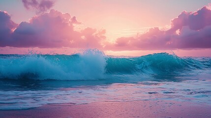 Poster - Ocean wave crashing sunset beach sunrise