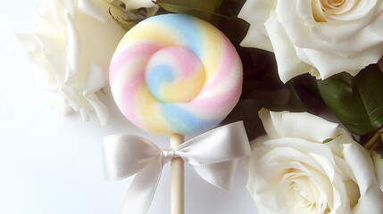 Wall Mural -  pastel cotton candy lollipop with roses