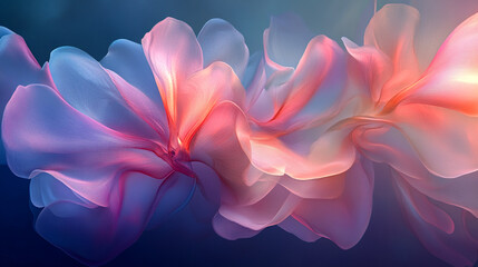 Poster - Colorful abstract floral design with flowing shapes and soft gradients at sunset