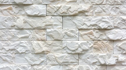 Wall Mural - Textured white stone wall with varying shapes and sizes, ideal for interior design and architectural backgrounds