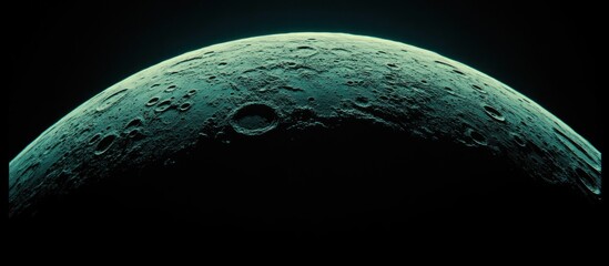 Wall Mural - Iapetus's cratered surface, seen from space, dark background, science