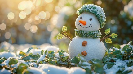 Poster - Snowy garden snowman winter sunrise greeting card