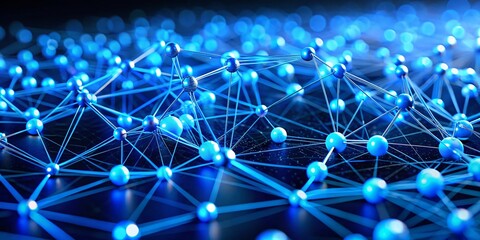 Poster - Miniature Abstract Network: Blue Lines & Nodes, Tilt-Shift Photography Stock Photo