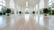 © tugkiara - Bright, spacious white church hall, hardwood floor, event venue