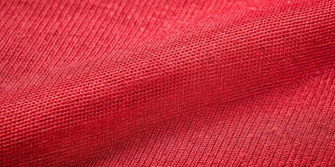 Poster - Soft red fabric displays a rich texture and intricate weave, creating a warm and inviting appearance. The gentle folds highlight its depth and vibrant hue