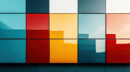 Poster - An artistic representation of a colorful building facade made from geometric shapes, reflecting a playful and innovative approach to modern architecture.