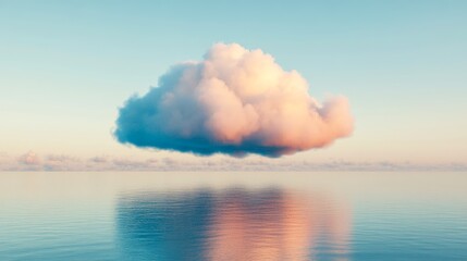 Wall Mural - large, white, puffy cloud in the sunset sky over a calm sea.