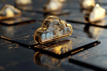 Poster - Cloud computing and web storage for data play a crucial role in business technology, which also encompasses digital communication, networking, global social media, and ai servers, all set against a