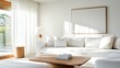 © JoxyAimages - An inviting living room adorned with soft light filtering through sheer curtains, a plush white sofa, and a modern wooden coffee table, defining contemporary elegance and comfort.
