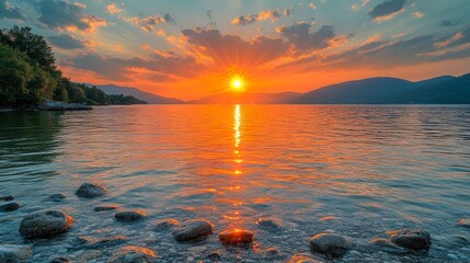 Wall Mural - beautiful bright sunset over the ocean.