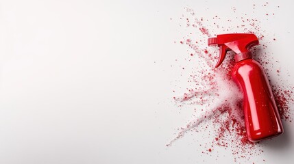 Poster - A bright red spray bottle is artistically surrounded by a vibrant splash of powder, creating an energetic and striking visual that captures attention effectively.