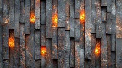 Poster - An artistic portrayal of a layered wall design, complemented by warm firelight peeking through, creates a captivating visual experience, inviting contemplation and emotional response.