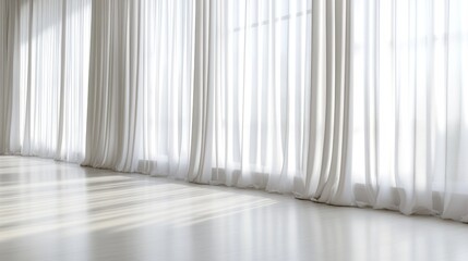 Poster - Room with sheer white curtains covering a window, allowing soft light to filter through