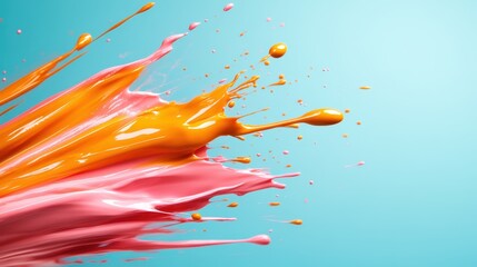 Poster - A dynamic splash of orange and pink paint creates a mesmerizing visual effect, perfect for showcasing movement, creativity, and the spontaneity of art.