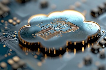 Poster - Icon representing cloud computing set against a backdrop of circuits, incorporating generative stock