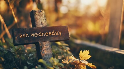 Ash Wednesday sign in a serene nature setting