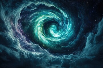 Poster - A swirling cosmic vortex of teal and dark clouds, a mesmerizing celestial phenomenon.