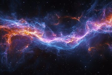 Poster - A vibrant nebula swirls in space, showcasing cosmic energy and celestial beauty with fiery orange and cool blue hues.