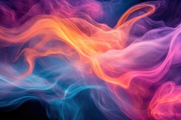 Poster - Abstract art depicting swirling, vibrant colors of pink, orange, and blue, resembling smoke or flowing fabric.