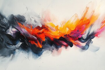 Aufkleber - Abstract painting with vibrant orange, pink, and dark hues creating a dynamic, energetic composition.