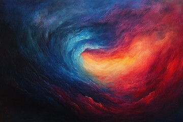 Poster - Abstract swirling vortex of vibrant blue and fiery red hues, creating a dramatic and dynamic visual experience.