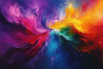 Poster - Abstract vibrant color explosion, swirling hues of purple, pink, red, orange, yellow, green, blue, creating a dynamic and energetic artwork.