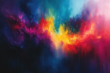 Aufkleber - Abstract colorful painting depicting a vibrant, swirling nebula or cosmic explosion with bold brushstrokes.