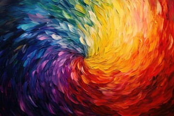 Aufkleber - A vibrant, swirling abstract painting in a spectrum of colors, from deep blues to fiery reds and oranges.